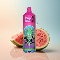 RandM Fumot Tornado 9000 Puffs علكة البطيخ الفقاعية بشاشة RGB سلسة وسعة بطارية 850 ملي أمبير